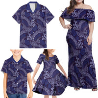 Deep Blue Monstera Family Matching Off Shoulder Maxi Dress and Hawaiian Shirt Polynesian Tribal Pattern LT01 - Polynesian Pride