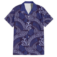 Deep Blue Monstera Family Matching Off Shoulder Maxi Dress and Hawaiian Shirt Polynesian Tribal Pattern LT01 Dad's Shirt - Short Sleeve Blue - Polynesian Pride