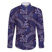 Deep Blue Monstera Family Matching Off Shoulder Maxi Dress and Hawaiian Shirt Polynesian Tribal Pattern LT01 Dad's Shirt - Long Sleeve Blue - Polynesian Pride