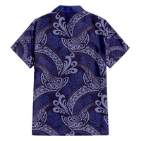 Deep Blue Monstera Family Matching Puletasi and Hawaiian Shirt Polynesian Tribal Pattern - Polynesian Pride