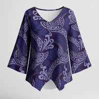 Deep Blue Monstera Kimono Sleeve Blouse Polynesian Tribal Pattern LT01 Female Blue - Polynesian Pride