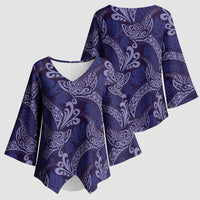 Deep Blue Monstera Kimono Sleeve Blouse Polynesian Tribal Pattern LT01 - Polynesian Pride
