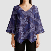 Deep Blue Monstera Kimono Sleeve Blouse Polynesian Tribal Pattern LT01 - Polynesian Pride