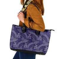 Deep Blue Monstera Leather Tote Bag Polynesian Tribal Pattern LT01 Blue - Polynesian Pride