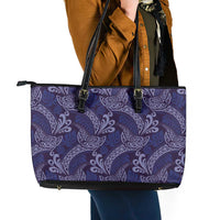 Deep Blue Monstera Leather Tote Bag Polynesian Tribal Pattern LT01 - Polynesian Pride