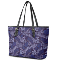 Deep Blue Monstera Leather Tote Bag Polynesian Tribal Pattern LT01 - Polynesian Pride