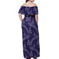 Deep Blue Monstera Off Shoulder Maxi Dress Polynesian Tribal Pattern LT01 - Polynesian Pride