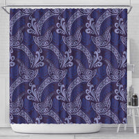 Deep Blue Monstera Shower Curtain Polynesian Tribal Pattern LT01 - Polynesian Pride