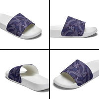 Deep Blue Monstera Slide Sandals Polynesian Tribal Pattern LT01 - Polynesian Pride