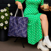 Deep Blue Monstera Tote Bag Polynesian Tribal Pattern LT01 - Polynesian Pride