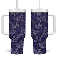 Deep Blue Monstera Tumbler With Handle Polynesian Tribal Pattern LT01 One Size: 40 oz Blue - Polynesian Pride