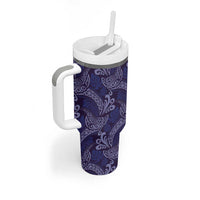 Deep Blue Monstera Tumbler With Handle Polynesian Tribal Pattern LT01 - Polynesian Pride