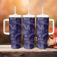 Deep Blue Monstera Tumbler With Handle Polynesian Tribal Pattern LT01 - Polynesian Pride