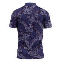 Deep Blue Monstera Zipper Polo Shirt Polynesian Tribal Pattern LT01 - Polynesian Pride