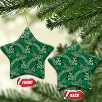 Forest Green Monstera Ceramic Ornament Polynesian Tribal Pattern - Polynesian Pride