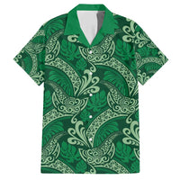 Forest Green Monstera Family Matching Off Shoulder Short Dress and Hawaiian Shirt Polynesian Tribal Pattern - Polynesian Pride