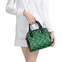 Forest Green Monstera Shoulder Handbag Polynesian Tribal Pattern LT01 - Polynesian Pride