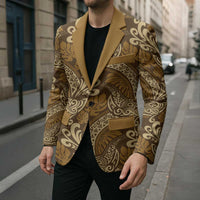 Brown Gold Monstera Blazer Polynesian Tribal Pattern LT01 - Polynesian Pride