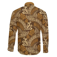 Brown Gold Monstera Family Matching Off The Shoulder Long Sleeve Dress and Hawaiian Shirt Polynesian Tribal Pattern - Polynesian Pride