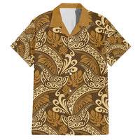 Brown Gold Monstera Family Matching Off Shoulder Short Dress and Hawaiian Shirt Polynesian Tribal Pattern LT01 Dad's Shirt - Short Sleeve Gold - Polynesian Pride