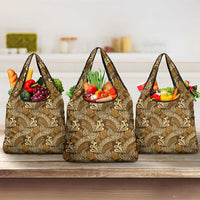 Brown Gold Monstera Grocery Bag Polynesian Tribal Pattern LT01 3-pack One Size Gold - Polynesian Pride