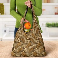 Brown Gold Monstera Grocery Bag Polynesian Tribal Pattern LT01 - Polynesian Pride