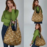 Brown Gold Monstera Grocery Bag Polynesian Tribal Pattern LT01 - Polynesian Pride