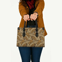 Brown Gold Monstera Leather Bag Polynesian Tribal Pattern - Polynesian Pride