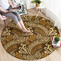 Brown Gold Monstera Round Carpet Polynesian Tribal Pattern LT01 - Polynesian Pride