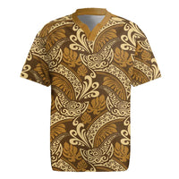 Brown Gold Monstera Rugby Jersey Polynesian Tribal Pattern LT01 Gold - Polynesian Pride