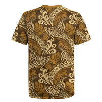 Brown Gold Monstera Rugby Jersey Polynesian Tribal Pattern LT01 - Polynesian Pride