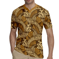 Brown Gold Monstera Rugby Jersey Polynesian Tribal Pattern LT01 - Polynesian Pride