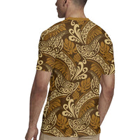 Brown Gold Monstera Rugby Jersey Polynesian Tribal Pattern LT01 - Polynesian Pride