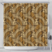 Brown Gold Monstera Shower Curtain Polynesian Tribal Pattern LT01 - Polynesian Pride