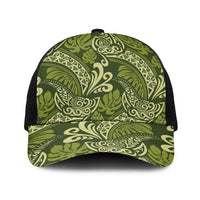 Olive Green Monstera Baseball Net Cap Polynesian Tribal Pattern - Polynesian Pride