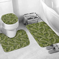 Olive Green Monstera Bathroom Set Polynesian Tribal Pattern LT01 Mat Set Only (3 pcs) One Size Green - Polynesian Pride