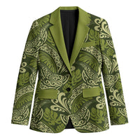 Olive Green Monstera Blazer Polynesian Tribal Pattern LT01 Unisex Green - Polynesian Pride