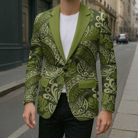 Olive Green Monstera Blazer Polynesian Tribal Pattern LT01 - Polynesian Pride