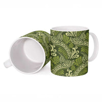 Olive Green Monstera Ceramic Mug Polynesian Tribal Pattern LT01 - Polynesian Pride