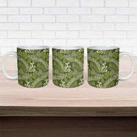 Olive Green Monstera Ceramic Mug Polynesian Tribal Pattern LT01 - Polynesian Pride