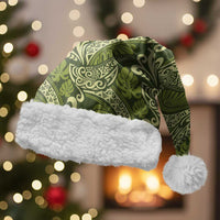 Olive Green Monstera Christmas Santa Hat Polynesian Tribal Pattern LT01 With Fur Green - Polynesian Pride