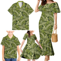 Olive Green Monstera Family Matching Mermaid Dress and Hawaiian Shirt Polynesian Tribal Pattern LT01 - Polynesian Pride