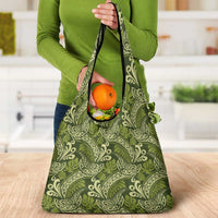 Olive Green Monstera Grocery Bag Polynesian Tribal Pattern LT01 - Polynesian Pride