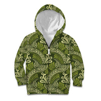 Olive Green Monstera Kid Hoodie Polynesian Tribal Pattern LT01 Zip Hoodie Green - Polynesian Pride