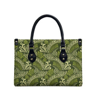 Olive Green Monstera Leather Bag Polynesian Tribal Pattern LT01 - Polynesian Pride