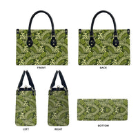 Olive Green Monstera Leather Bag Polynesian Tribal Pattern LT01 - Polynesian Pride
