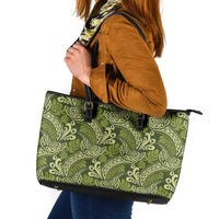 Olive Green Monstera Leather Tote Bag Polynesian Tribal Pattern LT01 Green - Polynesian Pride