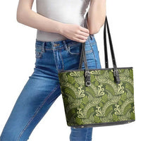 Olive Green Monstera Leather Tote Bag Polynesian Tribal Pattern LT01 - Polynesian Pride