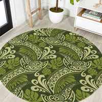 Olive Green Monstera Round Carpet Polynesian Tribal Pattern LT01 Green - Polynesian Pride