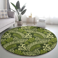 Olive Green Monstera Round Carpet Polynesian Tribal Pattern LT01 - Polynesian Pride